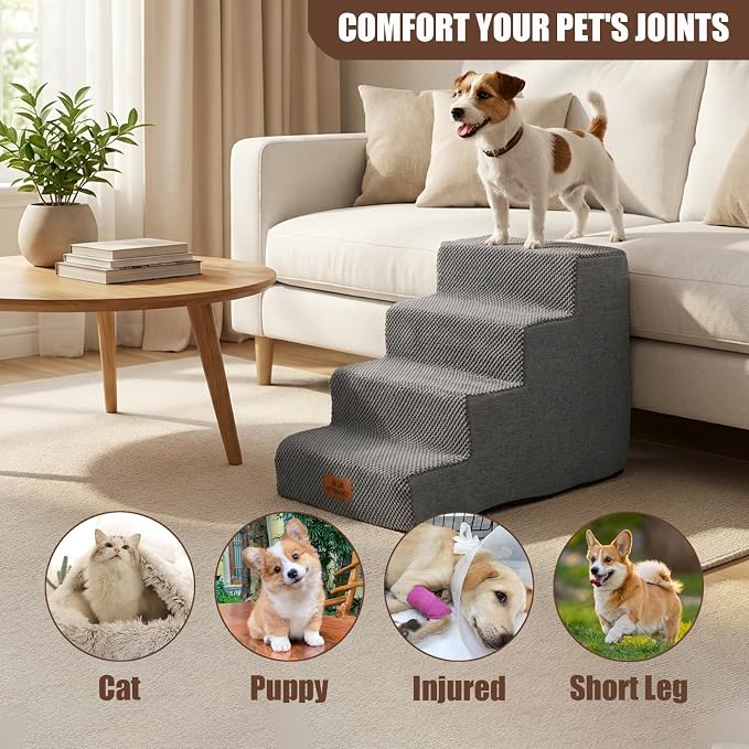 2 Pack Dog Stairs for Small Dogs 4-Step Pet Stairs for Bed Couch Chair Stool Non-Slip Pet Steps for Puppy Small Dogs Cat Older Pet Grey 17.7" H