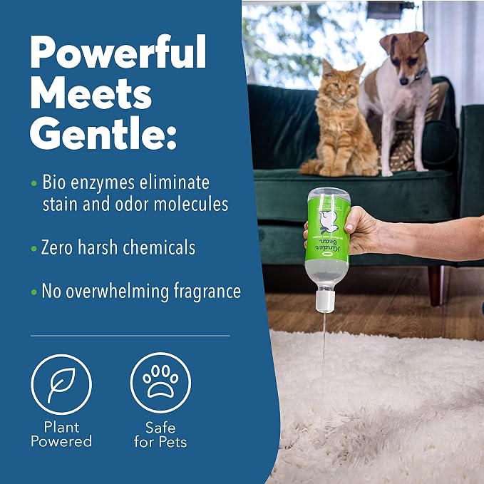 No-Stress Mess Eraser – Dog & Cat Urine Stain & Odor Remover, 2-Pack 32 oz, Enzyme Bio-Active Cleaner for Carpet, Upholstery & Car Seats, Helps Remove Pet Smell from Home & Car, Grapefruit & Thyme