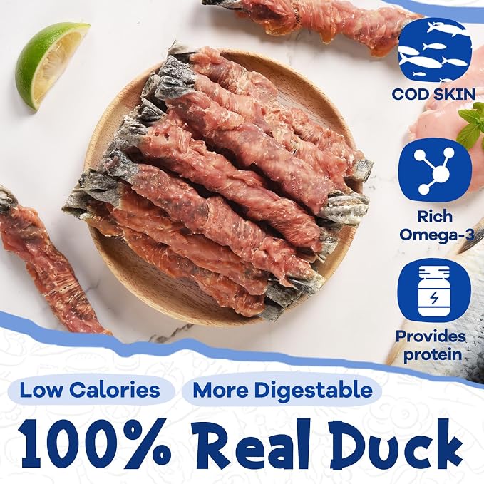 PAWUP Duck Wrapped Cod Skin Rolls Dog Treats, Natural Fish Skin Chews with Real Duck, Rawhide-Free Dog Snacks for Small & Medium Dogs, 12.5 oz (12-15 Count)