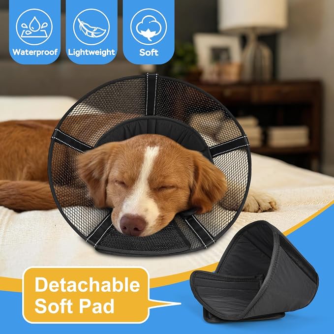 Dog Cone Collar After Surgery to Stop Licking: Soft Grid Recovery Collar with Detachable Pad, Elizabeth Cone Alternative for Large Medium, Small Dogs, Normal Eating and Drinking,S
