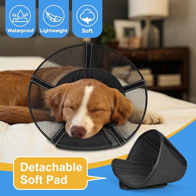 Dog Cone Collar After Surgery to Stop Licking: Soft Grid Recovery Collar with Detachable Pad, Elizabeth Cone Alternative for Large Medium, Small Dogs, Normal Eating and Drinking,XS