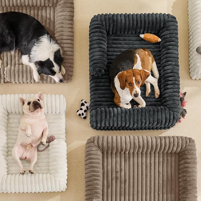 ChiXnuggle Rectangular Orthopedic Dog Bed for Medium Dogs, Waterproof Washable Faux Rabbit Fur Dog Couch with Egg Crate Foam Support, Bolster Pet Sofa with Non-Slip Bottom, 30x24x7, Taupe