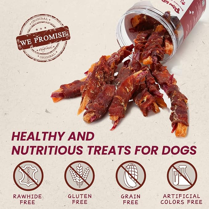PAWUP Duck & Sweet Potato Dog Treats, Chicken Wrapped Cod Skins, Healthy Chews Snack, High in Protein