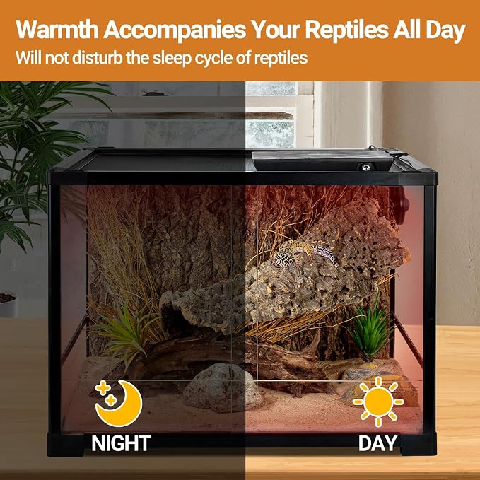 REPTI ZOO Reptile Heat Panel Adjustable Temperature Reptile Heating Plate, Non-Light Heating Solution with Expanded Heating Range for Hermit Crabs/Leopard Geckos/Turtles/Snakes/Lizards