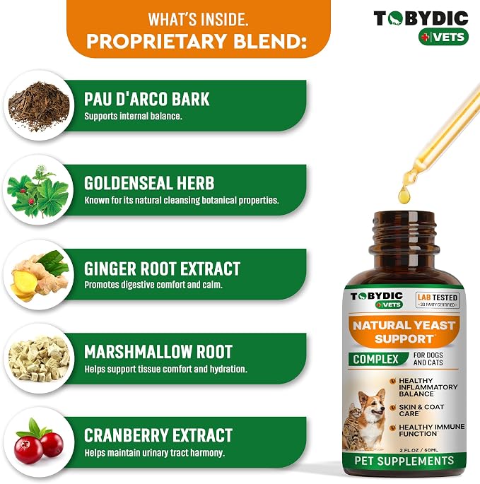 Natural Cats & Dog Yeast Infection Relief - Itchy Skin & Ear Treatment - Reduces Irritation & Relieves Itching and Allergy - Herbal Medicine Drops Supplement