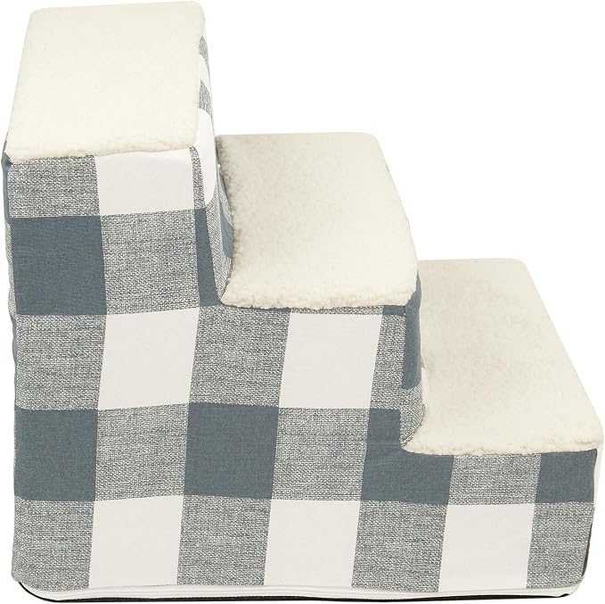 Majestic Pet Portable Pet Stairs | Soft Sherpa Steps Foam Feeling | Steps for Dogs & Cats | Dog & Cat Ramp | Indoor Only | Max Weight: up to 250 Lbs, 3 Step, Anderson Check Gunmetal Blue
