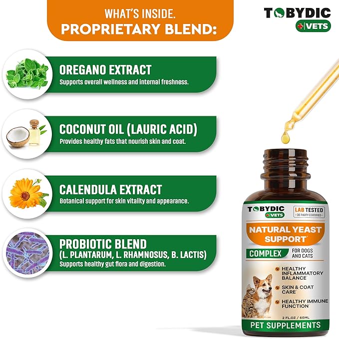 Natural Cats & Dog Yeast Infection Relief - Itchy Skin & Ear Treatment - Reduces Irritation & Relieves Itching and Allergy - Herbal Medicine Drops Supplement