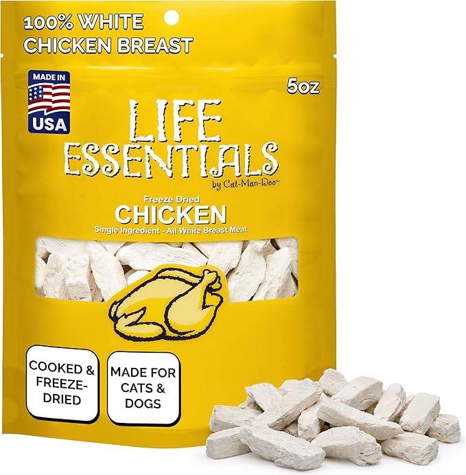 Life Essentials by Cat-Man-Doo | Chicken - 5oz. Bag | Freeze Dried Chicken Cat & Dog Treats | Healthy, Single Ingredient, Training Treats, High Protein