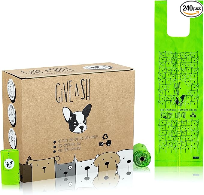 100% Certified Home Compostable Dog Poop Bags with Handles - 10% to Charity - ASTM D6400 & EN 13432 Compliant - 240 x Plant Based Compostable Poop Bags (20 Rolls)