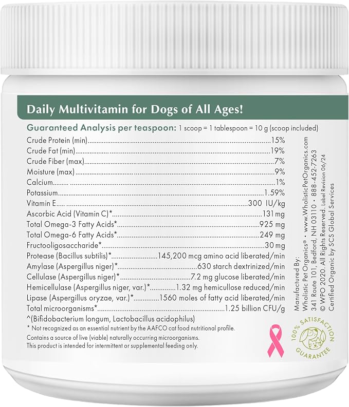 Wholistic Pet Organics Canine Complete - Dog Multivitamin Powder - 8 oz - Daily Dog Vitamins and Supplements for Homemade Food - Immune System, Skin, Coat & Overall Health - All Breeds - 22 Scoops