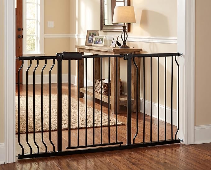 Extra Wide Baby Gate 53-57.5" Walk-Through Dog Gate for Stairs, Doorways & Hallways, 30" Tall, Auto-Close & Dual-Swing Safety Child Gate Indoor, Easy Install Pressure-Mounted Pet Gate, Black