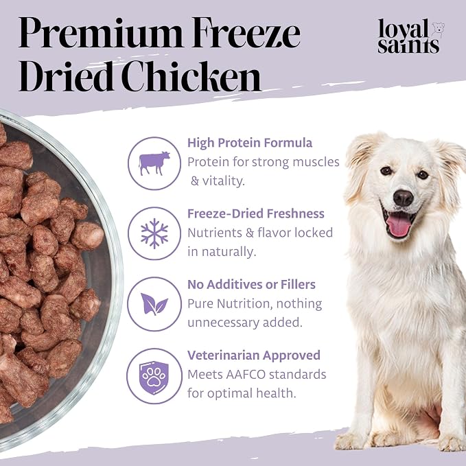 Human Grade Freeze Dried Raw Dog Food, Cage-Free Chicken, Made in USA with USDA Organic Produce, High Protein, Grain Free, Complete Meal or Topper for All Breeds, 5 oz