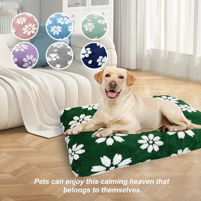 Dog Beds for Large Dogs, Cute Thick Dog Bed for Crate Kennel, Fluffy Pet Bed with Removable Washable Cover and Anti-Slip Bottom, 35"x 22", Green Flower
