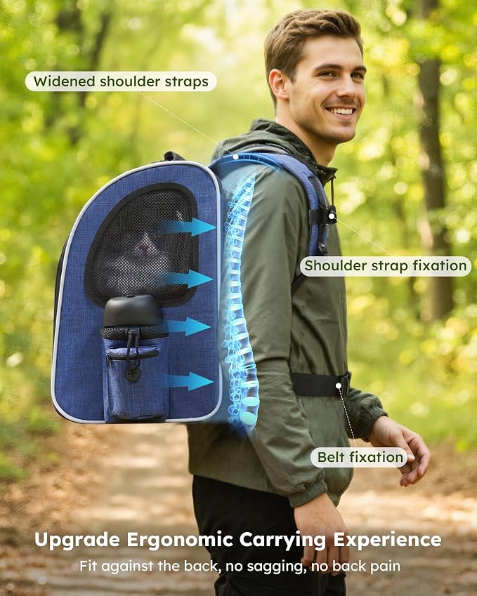Pecute Pet Carrier Backpack, Cat Backpack Carrier, Expandable with Breathable Mesh for Small Dogs Cats Puppies, Dog Backpack Carrier for Hiking Travel Camping Outdoor, Hold Pets Up to 17 Lbs