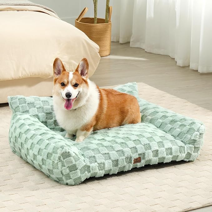 ABCPET Large Dog Bed Sofa, Fluffy Pet Bed for Medium and Large Dogs, Supportive Dog Couch Sofa for Dogs, Pet Sofas with Washable Cover & Non-Slip, 38 inch, Green