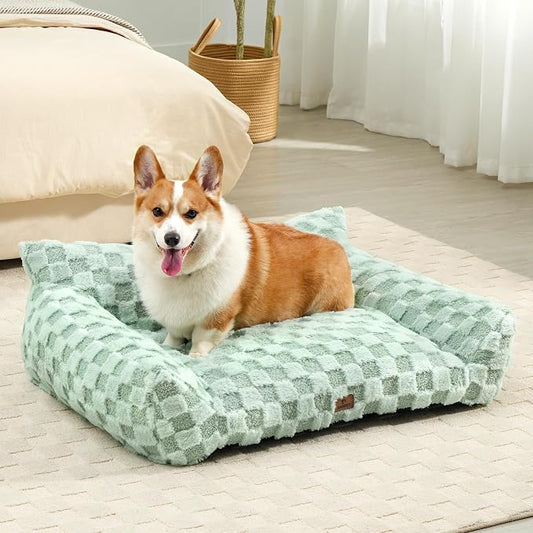 ABCPET Large Dog Bed Sofa, Fluffy Pet Bed for Medium and Large Dogs, Supportive Dog Couch Sofa for Dogs, Pet Sofas with Washable Cover & Non-Slip, 38 inch, Green