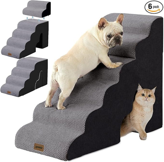 ZOMISIA Dog Ramp for High Beds - 29" H 6 Steps Pet Stairs for Large Dogs with Tunnel 2 in 1 with Zippers Suitable, Indoor Cat Ladders with Non-Slip Bottom, Black