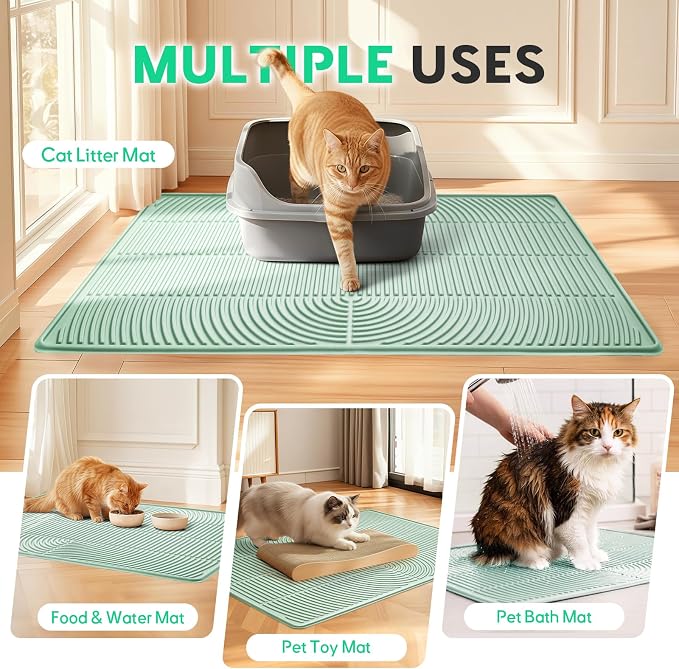 Pawtasy Cat Litter Box Mat,40" x 28" Extra Large Silicone Waterproof Litter Trapping Mat for Scatter Control Soft on Kitty Paws Non-Slip Easy to Clean