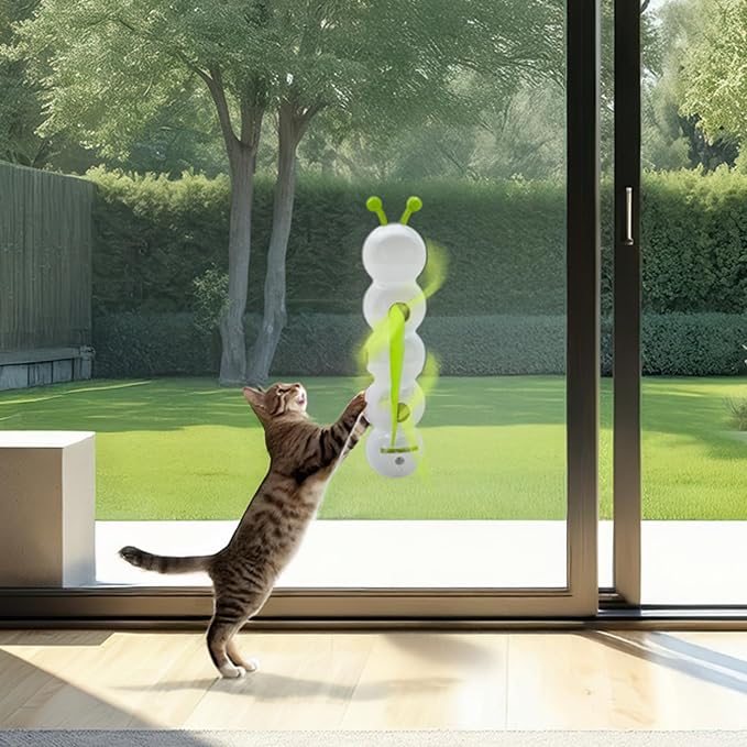 AFP Interactive Cat Toy, Automatic Furry Tail Teaser Toy with Motion Sensor, Electric Cat Toy, USB Rechargeable, Self Play Cat Feather Toy for Indoor Cats, Suction Cup for Stable Play, 1 Replacement