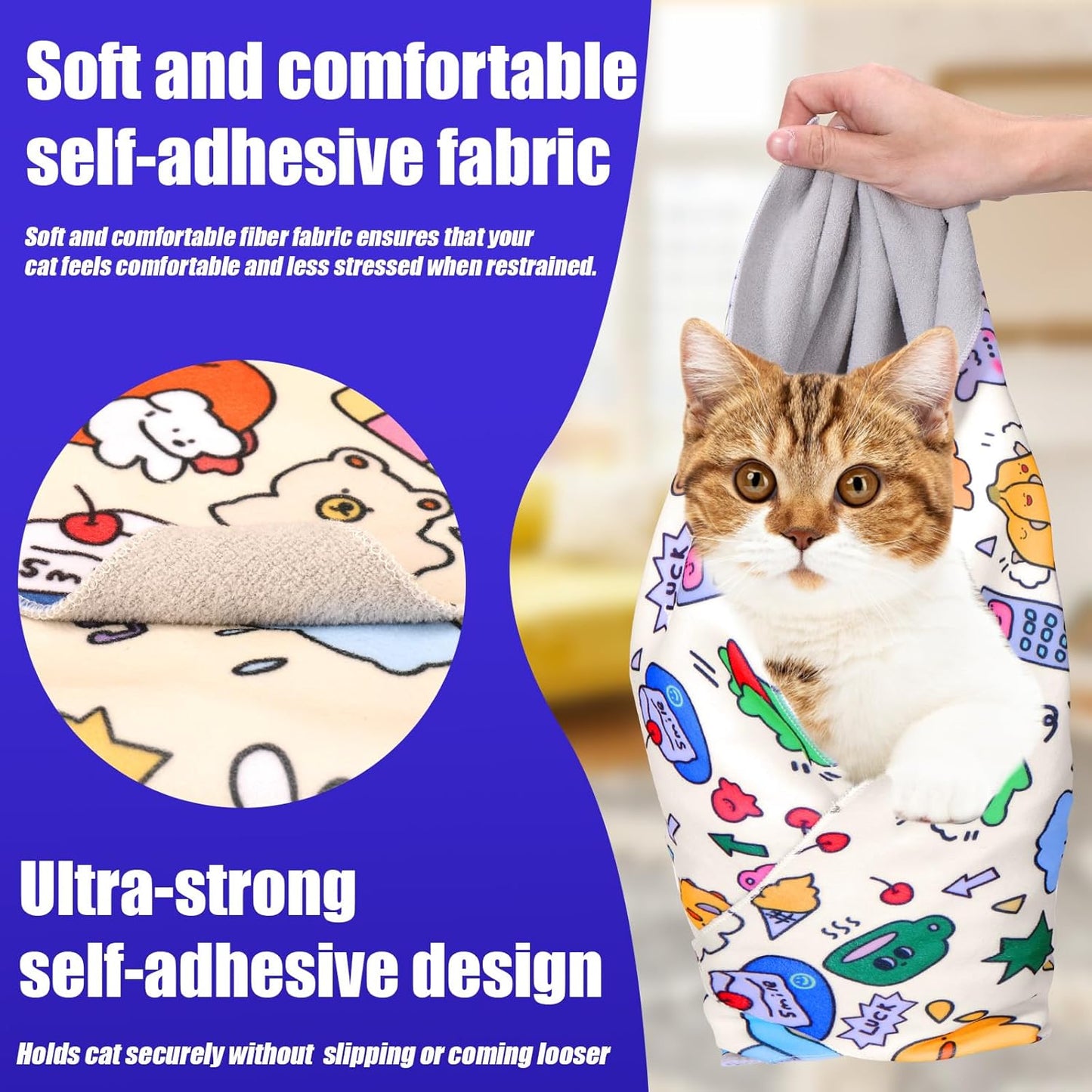 XANGNIER Cat Grooming Wrap with Cat Nail Clippers -Self-Adhesive Cat Swaddle for Nail Clipping, Anti-Scratch & Anti-Escape Cat Restraint for Calm, Safe & Easy Nail Trimming