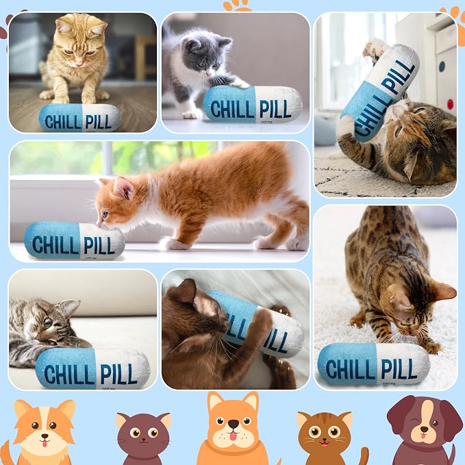 CUweipeng Squeaky Dog Chew Toy - Blue Chill Pill Capsule Teething Funny Small Dog Squeaky Soft Plush Pet Toy Bite Kick Indoor Interactive Training Play Present Pet Lover Gift Photo Prop Keep Them Busy