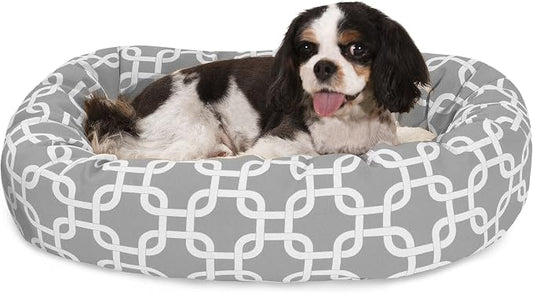 Majestic Pet 24 Inch Links Sherpa Calming Dog Bed Washable – Cozy Soft Round Dog Bed with Spine for Head Support - Fluffy Donut Dog Bed 24x19x7 (inch) – Round Pet Bed Small - GRAY