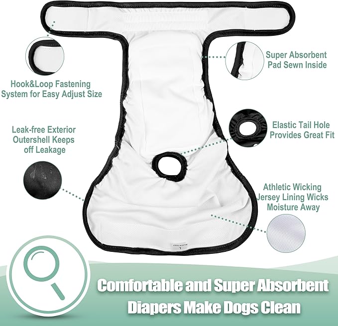 wegreeco Washable Female Dog Diapers Highly Absorbent Reusable Diapers for Dog in Heat Dog Period Diapers, 3 Pack (Black,XX-Large
