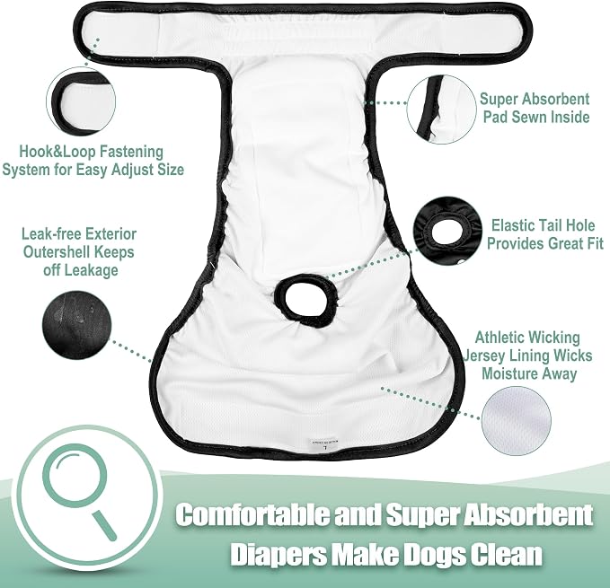 wegreeco Washable Female Dog Diapers Highly Absorbent Reusable Diapers for Dog in Heat Dog Period Diapers, 3 Pack (Black,Medium