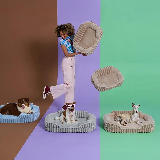 LE SURE Cute Dog Bed for Small Dogs, Orthopedic Waterproof Small Pet Beds with Sides, High Back Non-Slip Bottom and Egg-Crate Foam Puppy Couch Sofa with Washable Removable Cover, Beige