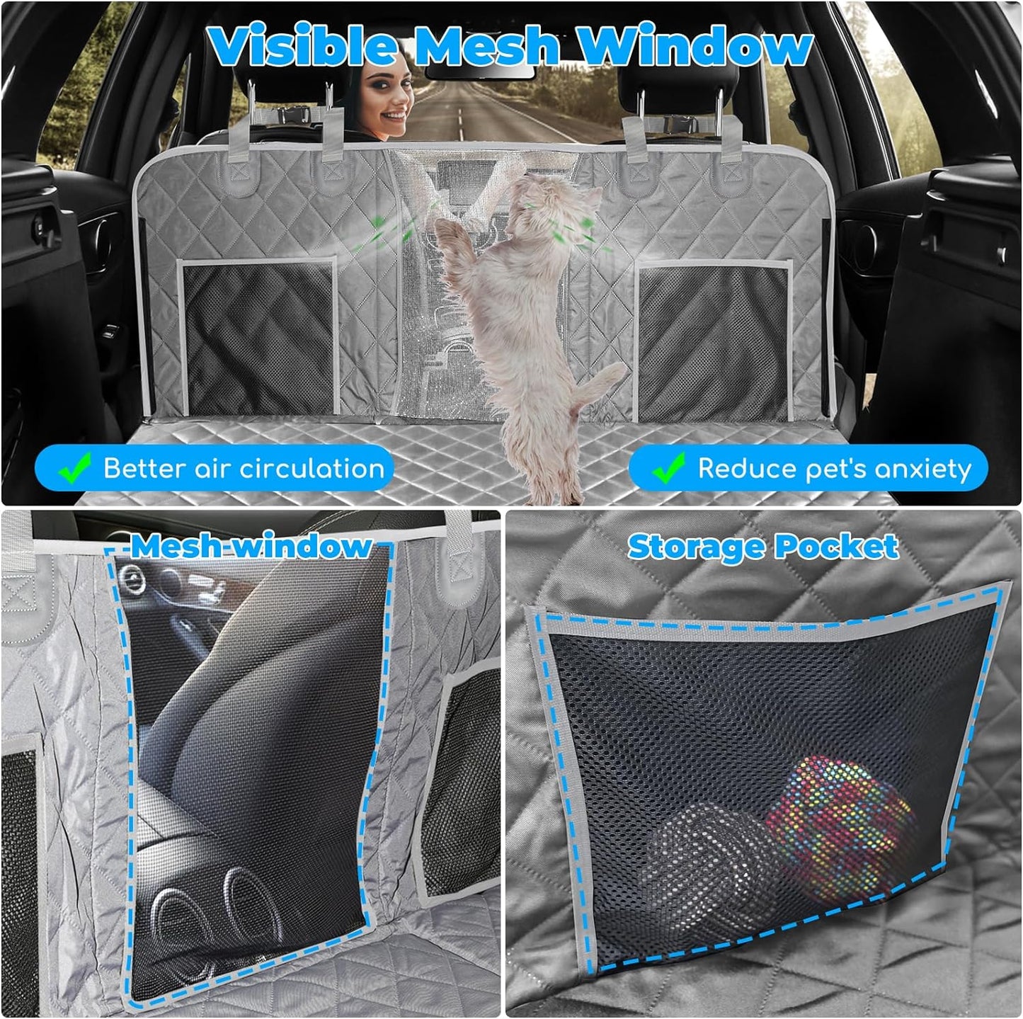 URPOWER Back Seat Extender for Dogs - Hard Bottom Dog Car Seat Cover Holds 400 lbs, Waterproof Dog Hammock Dogs Bed for Cars, SUVs & Small Trucks, Pet Backseat Protector with Mesh Window & Large Space