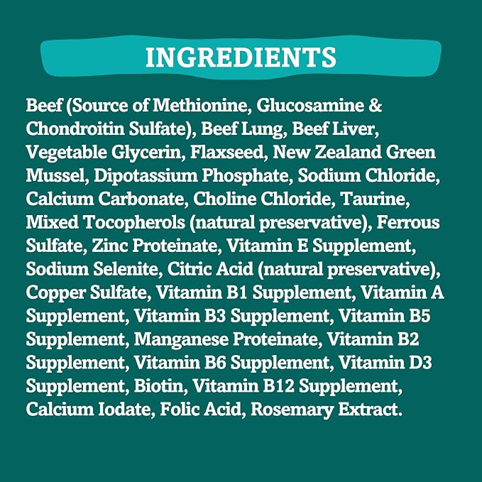 RawTernative Air Dried Dog Food, High Protein, Over 90% Real Beef & Beef Organs + New Zealand Green Mussels, Complete Meal or Topper, Grain Free, Gluten Free, Non GMO, (5 oz Bag)