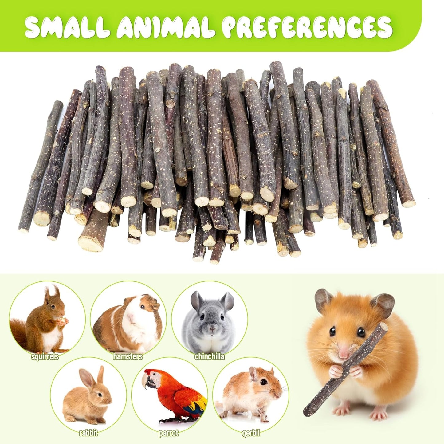 600g Small Apple Sticks Animals Molar Wood Treats Toys for Rabbits Chinchillas Guinea Pig Hamster Gerbil Parrot Bunny Chew Stick Toys Treats, 21.2 OZ