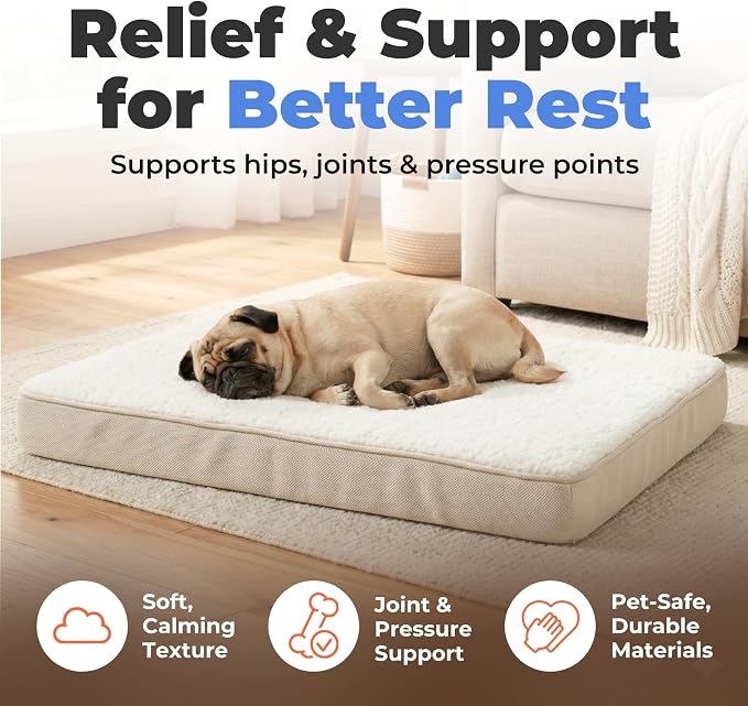 Best Pet Supplies Orthopedic Dog Bed with Memory Foam, Washable Dog Crate Mat for Small, Medium & Large Dogs, Thick Mattress for Crates, Kennels or Floor, Waterproof Pet Bed - Beige, 35 x 22 x 4
