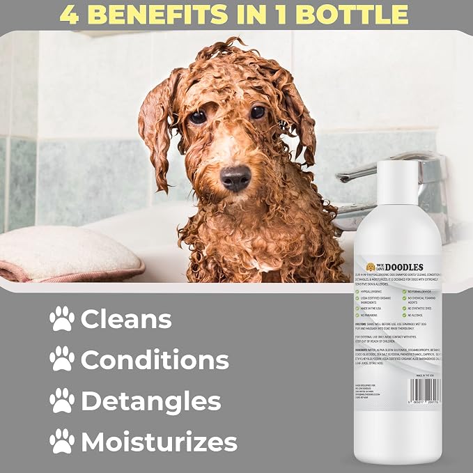 We Love Doodles Hypoallergenic Dog Shampoo, Conditioner & Detangler and Dog Pin Brush - Sensitive Skin & Allergies, Detangler Brush for Shedding & Removing Loose Fur, Made in USA