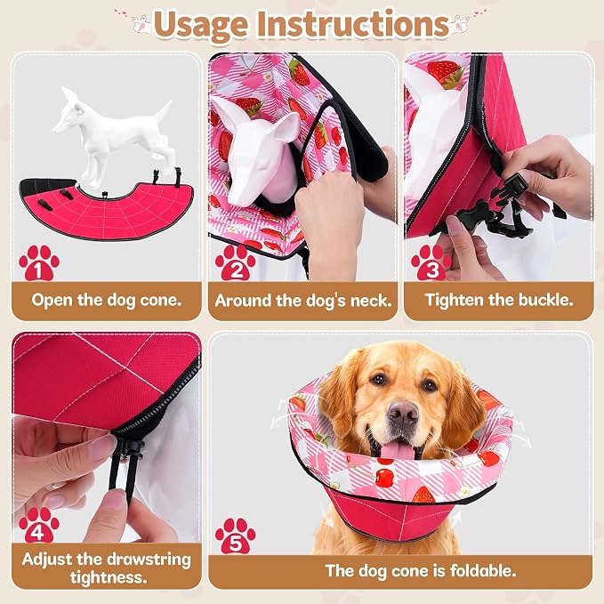 Soft Dog Cone Collar After Surgery: Adjustable Long Foldable Comfy Recovery Shame Elizabethan Stop Licking Small Medium Large Dogs (Red, XL)