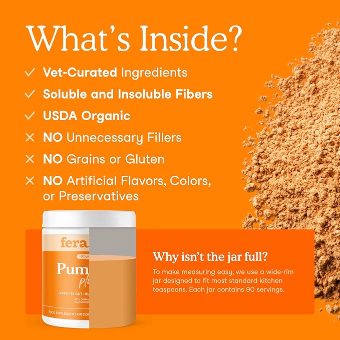 Fera Pets Cat & Dog Pumpkin Plus Fiber Supplement - Powder, 90 Scoops