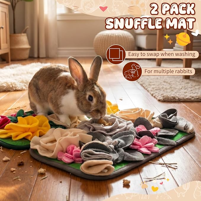Yinkin 2 Pcs Rabbit Foraging Snuffle Mat for Small Animals Puzzle Toys Funny Interactive Nosework Feeding Mat for Bunny Hamsters Guinea Pigs Ferrets Chinchillas (17.7 x 9.8 Inches,Fashion Styles)