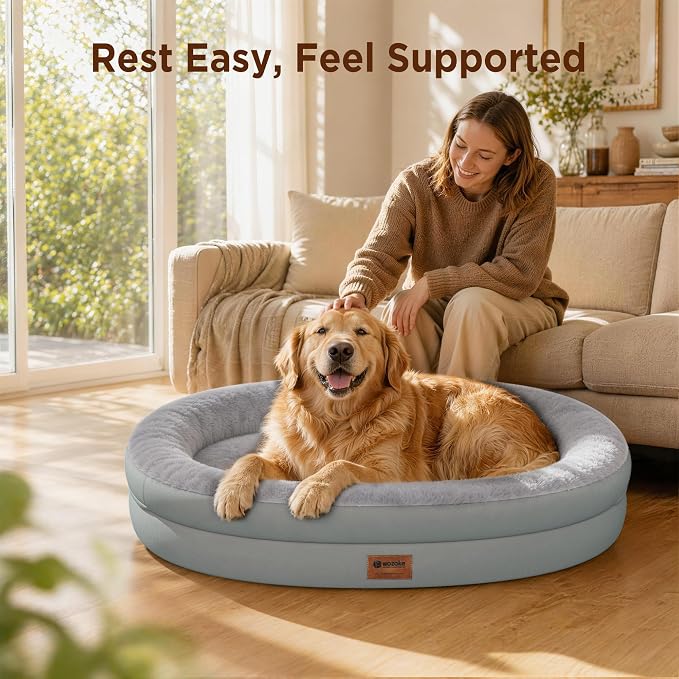 Orthopedic Dog Bed for Extra Large Dogs, XL Waterproof Dog Bed with Bolsters, Supportive Egg Crate Foam Pet Couch Bed with Removable Washable Cover & Non-Slip Bottom, Silver