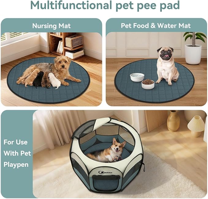 Siedihit Washable Reusable Pet Pee Pads, Absorbent Non-Slip Training Mat for Dog Cat Rabbit Puppy Kitten, Whelping Playpen Crate Bed Cage Home Indoor Outdoor (Medium - 4pack, Round)