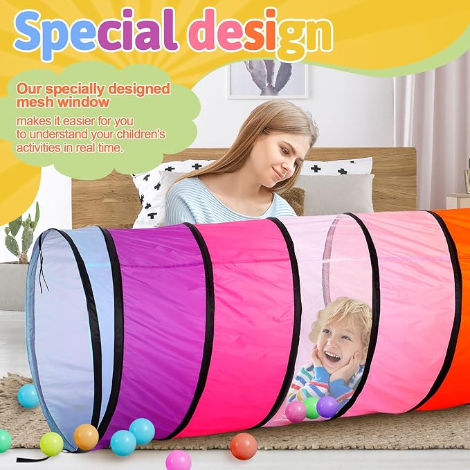 27.6 Inch Large Play Tunnel for Kids Colorful Play Tent Crawl Tunnel Toddlers Babies Children or Dogs, Collapsible Gift for Boy Girl Toys Indoor Outdoor(2 Pcs)