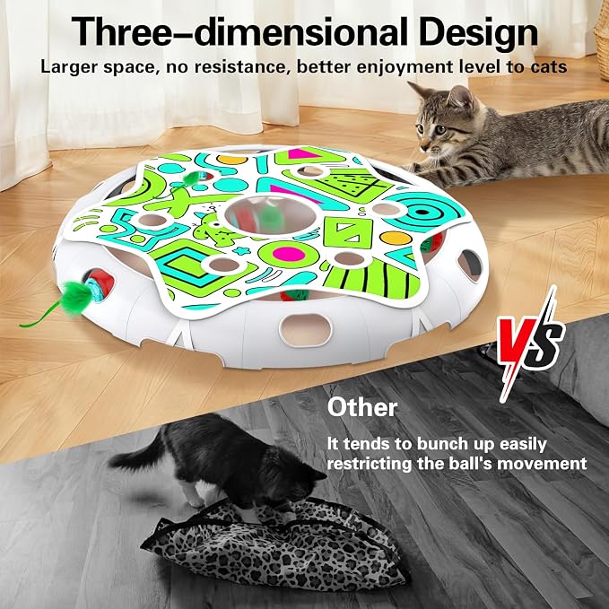 Sofolor Interactive Cat Toy Playset, Hide and Seek Toy with Motion Activate Cat Ball, 2 Kitten Toys Bell Ball, Exercise Toys for Indoor Bored Adult Cats