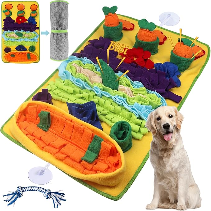Snuffle Mat for Dogs – Extra Large 32'' x 20'', Washable Slow Feeder Dog Toy, Durable Interactive Dog Puzzle for Mental Stimulation & Nosework Training, with Anti-Slip Suction Cups