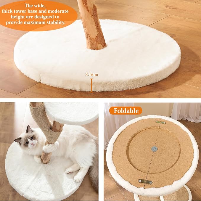 YOCAN Modern Cat Tree Tower for Indoor Cats, 2-Tier Cat Furniture with Natural Wood Posts, Soft Plush Bed, Scratching Post & Hanging Ball Toy, Stylish Cat Climbing Tower