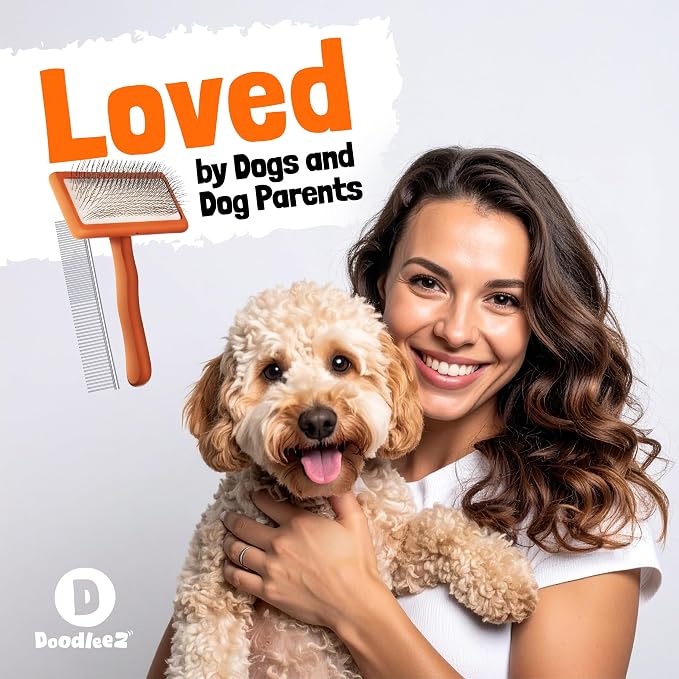 Slicker Brush for Dogs - Goldendoodle Brush with Poodle Comb and Cases Included - Goldendoodle Must Haves Grooming Tools - Designed for Doodles, Labradoodles, Bernedoodles - Medium - Orange