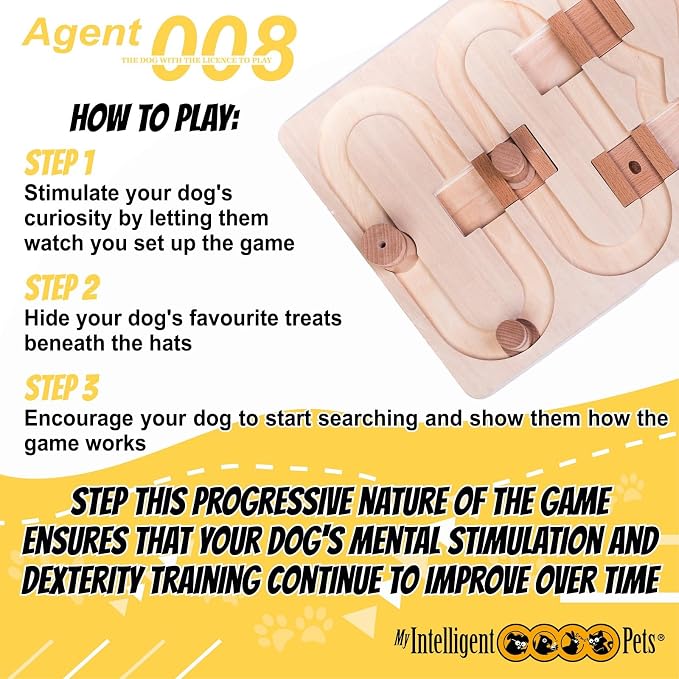 Agent 008 - Interactive Wooden Puzzle Toy for Dogs, Fun Brain Game for Intelligence Training, Challenging Mental Stimulation for Smart Dogs