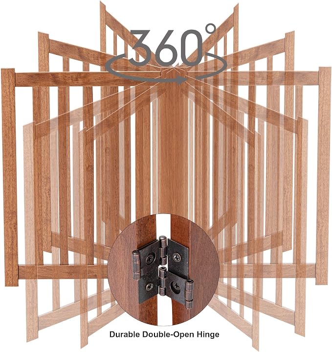 LZRS 2-Panel Wooden Free Standing Foldable Dog Gate Indoor – Solid Hardwood 24" High, Step-Over Safety Pet Gate for Doorways, Stairs & Small Spaces - Indoor Use, Oak