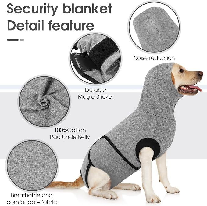 Queenmore Dog Recovery Suit, Soft Dog Surgery Shirt for Female Male Dogs,Comfy Pet Surgery Recovery Suit,Anxiety Relief Calming Vest with Ear Muffs,Grey,XL