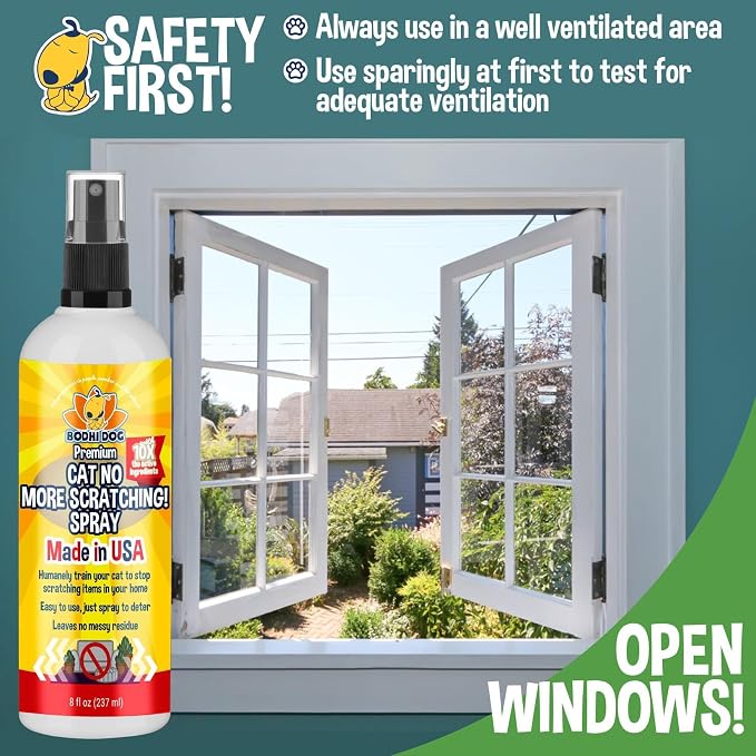 Bodhi Cat No More Scratching! Cat Deterrent Spray, Indoor & Outdoor Repellent w/Essential Oils - Safe & Effective Formula - Prevents Scratches on Furniture, Protects Surfaces - Made in USA (8 Fl Oz)