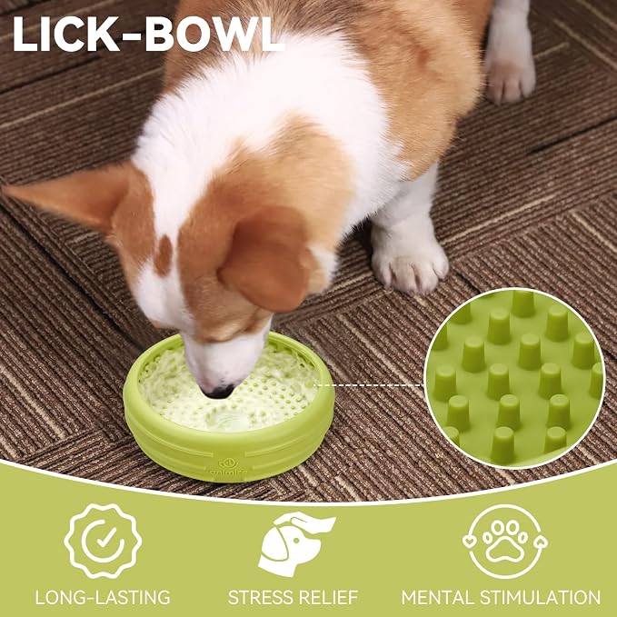 Dog Lick Bowl, Animire Freeze Lick Mat for Dogs, Non-Slip Slow Feeder Licking Bowl Enrichment Treat for Distraction Anxiety Relief, Food Grade Silicone, Dishwasher Safe(Green,XL)