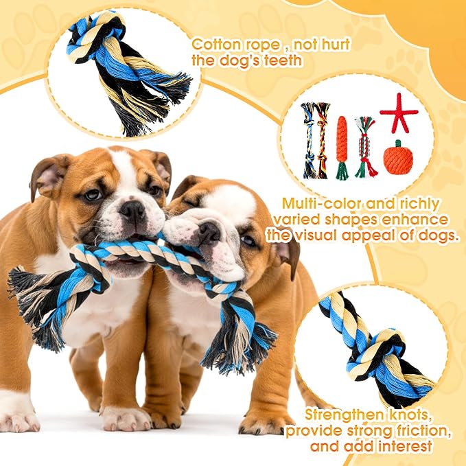 27 Pack Dog Rope Toys for Aggressive Chewers, Heavy Duty Teething Chew and Tug Toy Set for Medium and Large Dogs, Puppy Toys with Fun Fruit & Cartoon Shapes